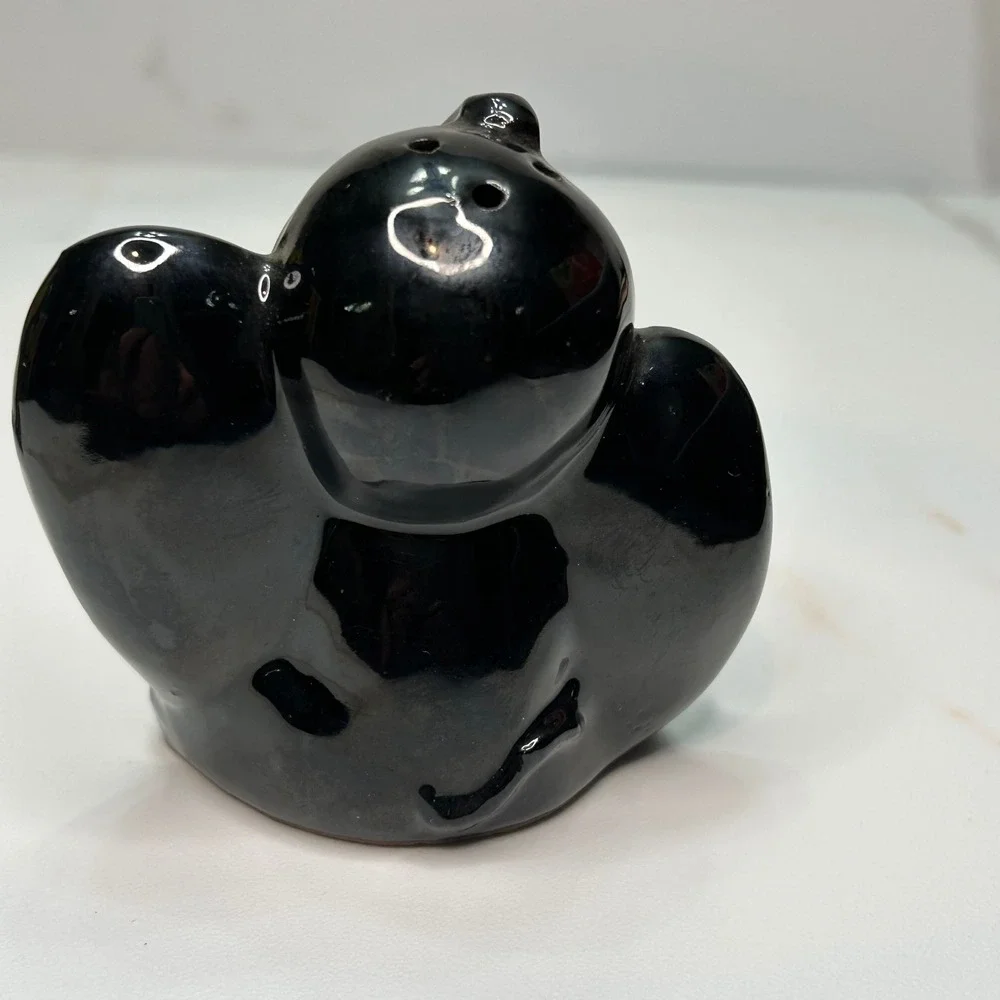 Vintage Black Elephant Salt and Pepper Shakers Set Ceramic Japan Mid Century